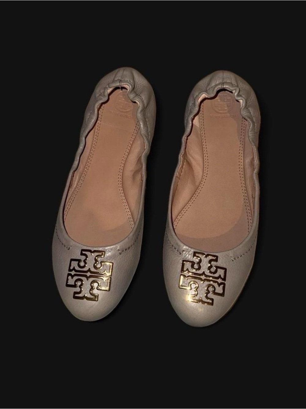 Tory Burch Metallic Champagne Reva Ballet Flats Size 9